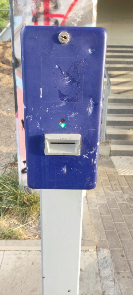 Example of the tickets stamping machine at the station